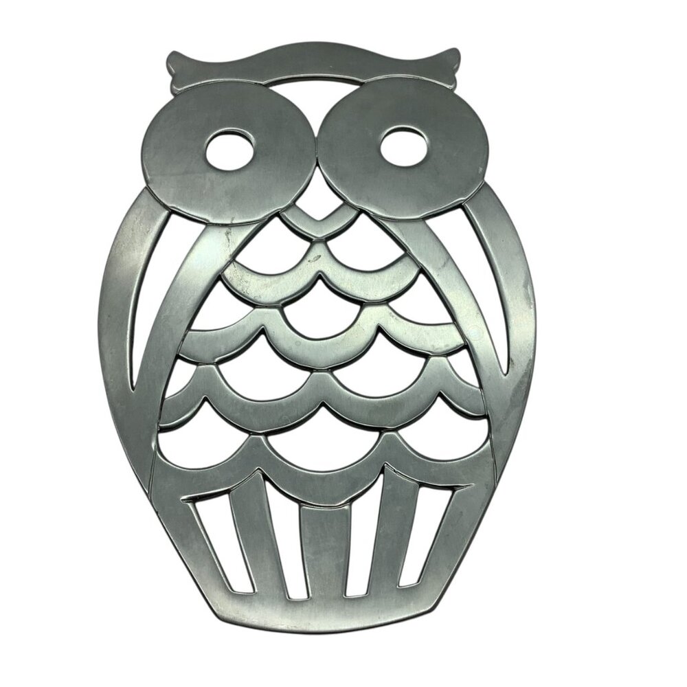 Vtg FB Rogers Silver Co Silverplate Owl Trivet USA Footed Bird Hot‎ Plate